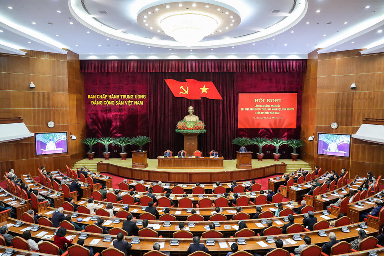 Quang cảnh Hội nghị lãnh đạo Đảng, Nhà nước gặp mặt đại biểu trí thức, nhà khoa học, văn nghệ sĩ Xuân Quý Mão 2023. (Ảnh: Đăng Anh) Quang cảnh Hội nghị lãnh đạo Đảng, Nhà nước gặp mặt đại biểu trí thức, nhà khoa học, văn nghệ sĩ Xuân Quý Mão 2023. (Ảnh: Đăng Anh)