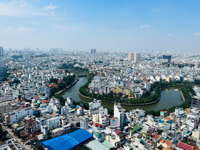 Một góc đô thị Thành phố Hồ Chí Minh nhìn từ trên cao.