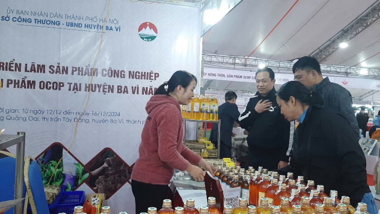 Người tiêu dùng chọn mua các mặt hàng giới thiệu tại hội chợ.