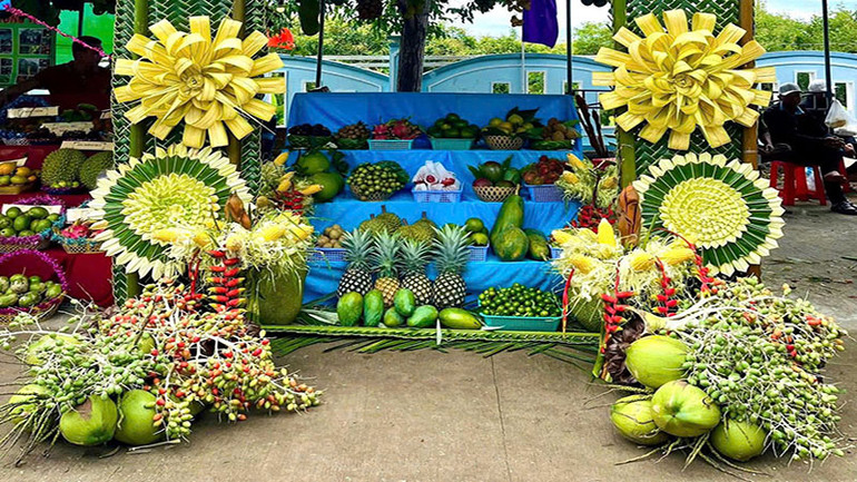 Nhiều loại trái cây độc lạ trưng bày thu hút du khách. Nhiều loại trái cây độc lạ trưng bày thu hút du khách.
