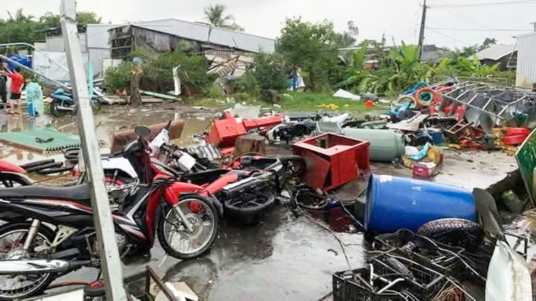 Nhiều cây xanh, phương tiện giao thông bị đổ ngã, hư hỏng do lốc xoáy.