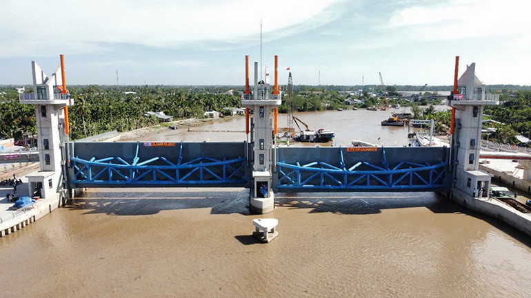 Cống âu Rạch Mọp đã thực hiện đạt 92,16% khối lượng các gói thầu.