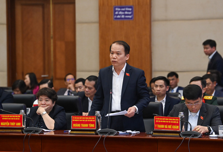 Chủ nhiệm Ủy ban Pháp luật Hoàng Thanh Tùng phát biểu tại buổi làm việc. Chủ nhiệm Ủy ban Pháp luật Hoàng Thanh Tùng phát biểu tại buổi làm việc.