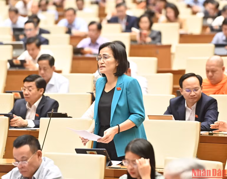 Đại biểu Trần Thị Kim Nhung (Quảng Ninh) phát biểu. (Ảnh: ĐĂNG KHOA)