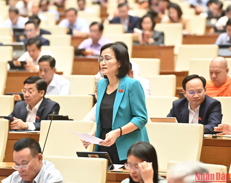 Đại biểu Trần Thị Kim Nhung (Quảng Ninh) phát biểu. (Ảnh: ĐĂNG KHOA)