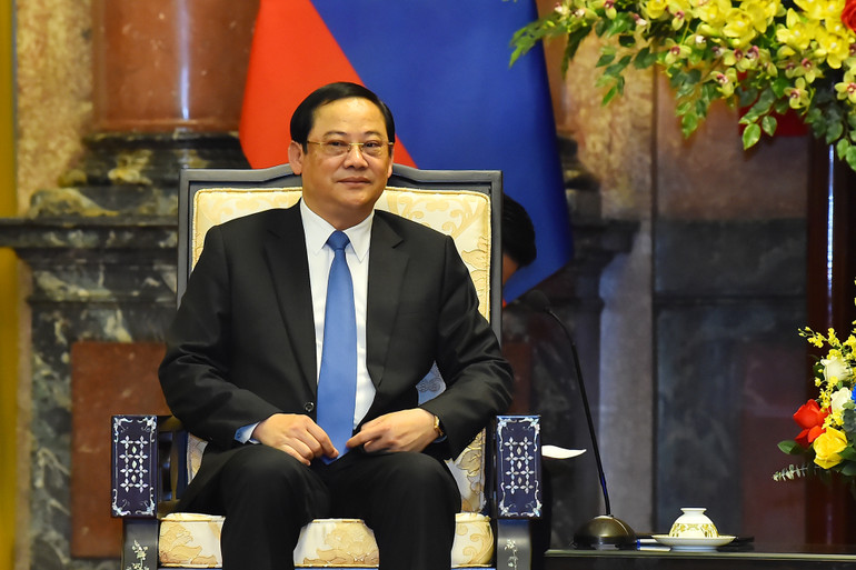 Thủ tướng nước Cộng hòa Dân chủ Nhân dân Lào Sonexay Siphandone tại buổi tiếp.