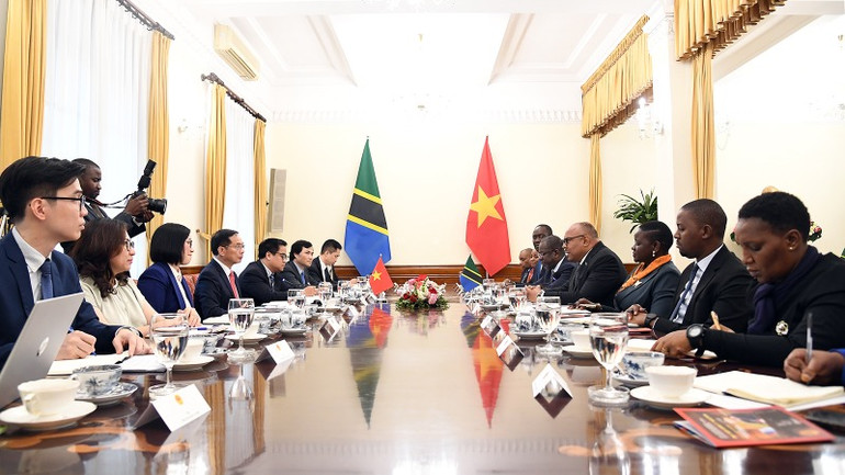 Phó Thủ tướng, Bộ trưởng Ngoại giao Bùi Thanh Sơn hội đàm với Bộ trưởng Ngoại giao và Hợp tác Đông Phi nước Cộng hòa thống nhất Tanzania Mahmoud Thabit Kombo. (Ảnh: VGP)