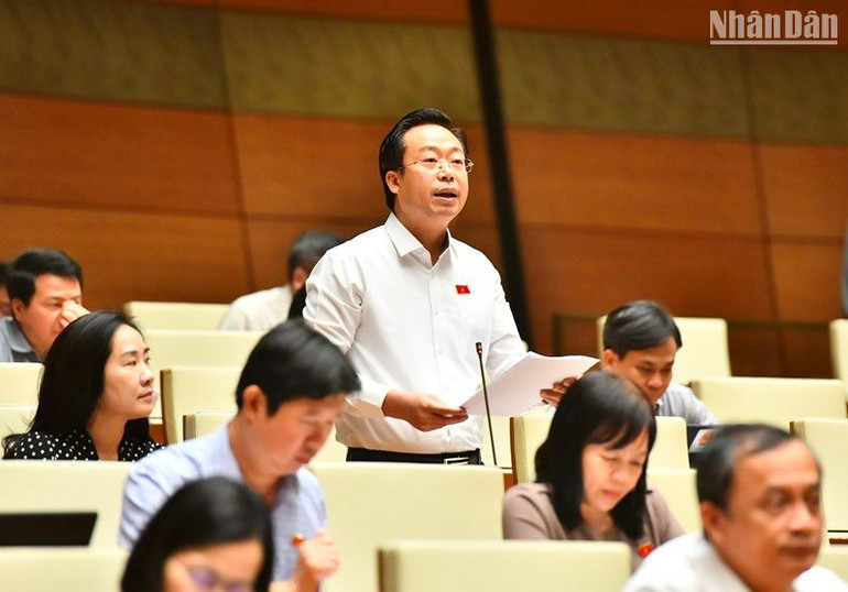 Đại biểu Nguyễn Đại Thắng - Đoàn đại biểu Quốc hội tỉnh Hưng Yên phát biểu. (Ảnh: ĐĂNG KHOA)