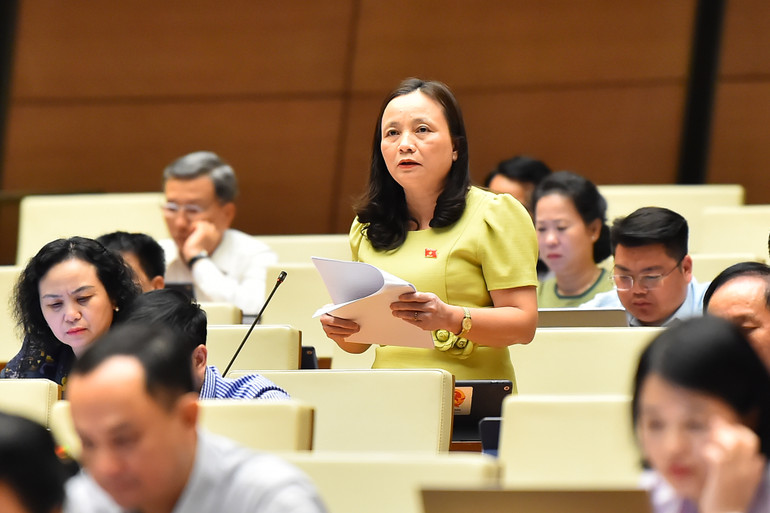 Đại biểu Cầm Thị Mẫn (Thanh Hóa) phát biểu. (Ảnh: THỦY NGUYÊN)