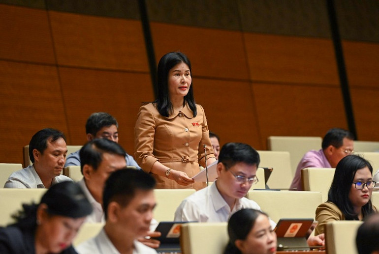 Đại biểu Bùi Thị Quỳnh Thơ (Hà Tĩnh) phát biểu thảo luận tại phiên họp chiều 23/6. (Ảnh: DUY LINH)