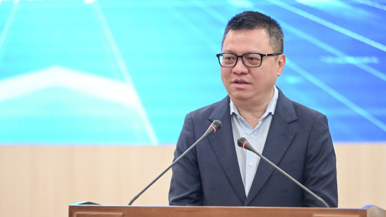 Đồng chí Lê Quốc Minh phát biểu tại lễ kỷ niệm. (Ảnh: BÙI GIANG)