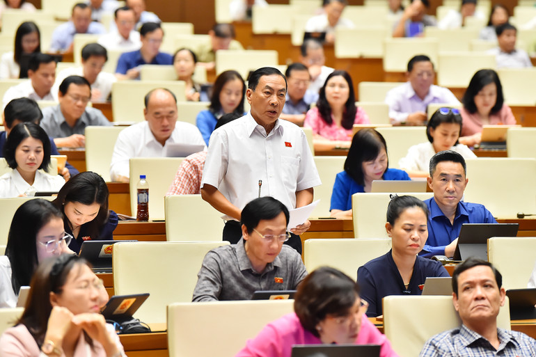 Đại biểu Phạm Văn Hòa - Đoàn đại biểu Quốc hội tỉnh Đồng Tháp phát biểu. (Ảnh: THỦY NGUYÊN)