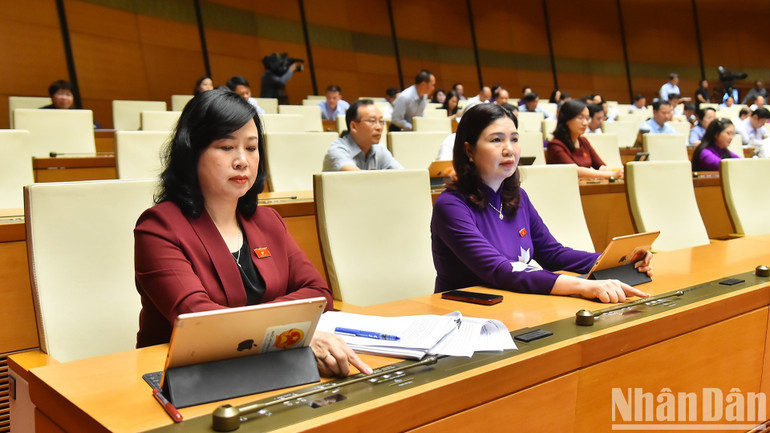 Các đại biểu tiến hành biểu quyết. (Ảnh: THỦY NGUYÊN)