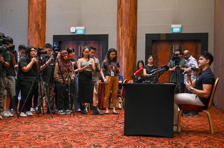Joseph Schooling tại cuộc họp báo tuyên bố giải nghệ, ngày 2/4/2024. (Ảnh: CNA)