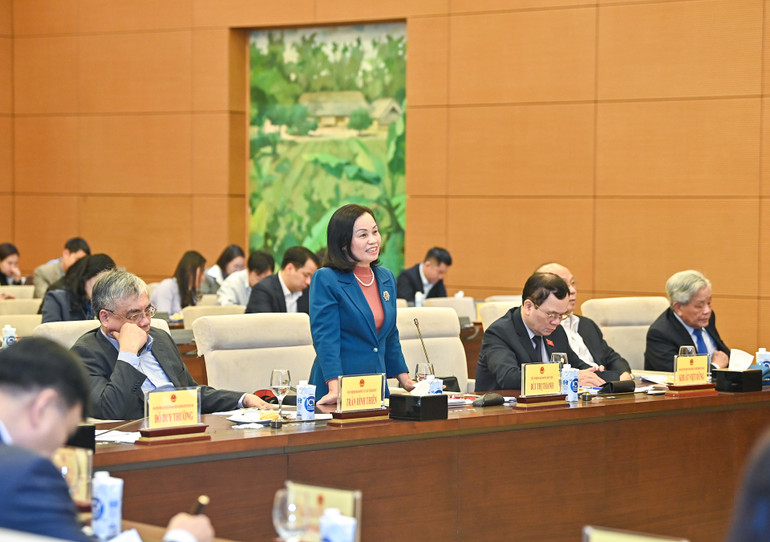 Các đồng chí Ủy viên Ủy ban Trung ương Mặt trận Tổ quốc Việt Nam phát biểu tại hội nghị.