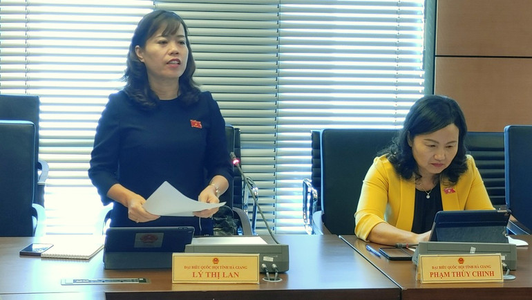 Đại biểu Lý Thị Lan (Hà Giang) phát biểu thảo luận tại Tổ 6. (Ảnh: TRUNG HƯNG)