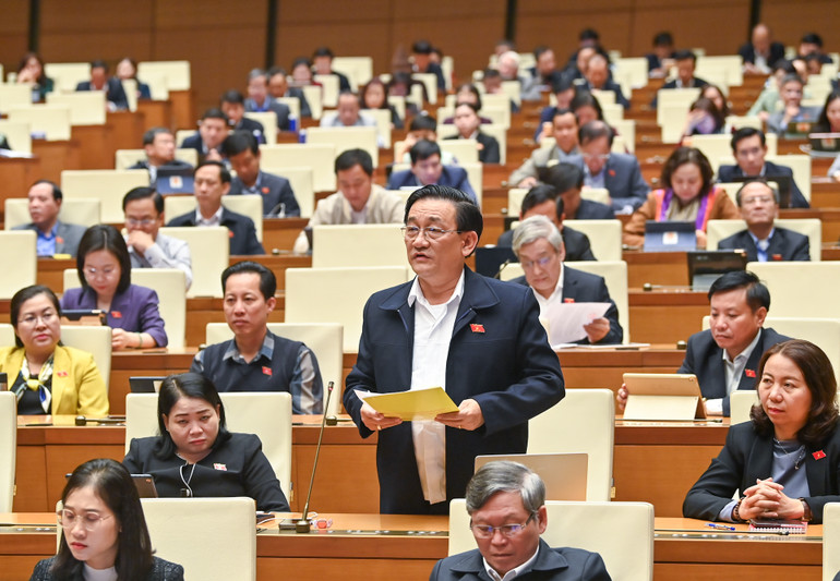 Đại biểu Trần Quốc Tuấn - Đoàn Trà Vinh phát biểu. (Ảnh: DUY LINH)