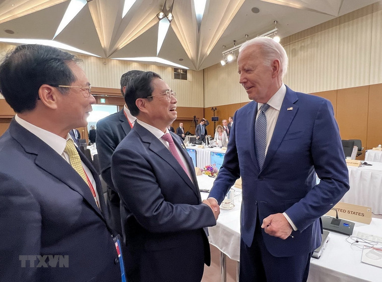 Thủ tướng Phạm Minh Chính gặp Tổng thống Hoa Kỳ Joe Biden. (Ảnh: TTXVN)