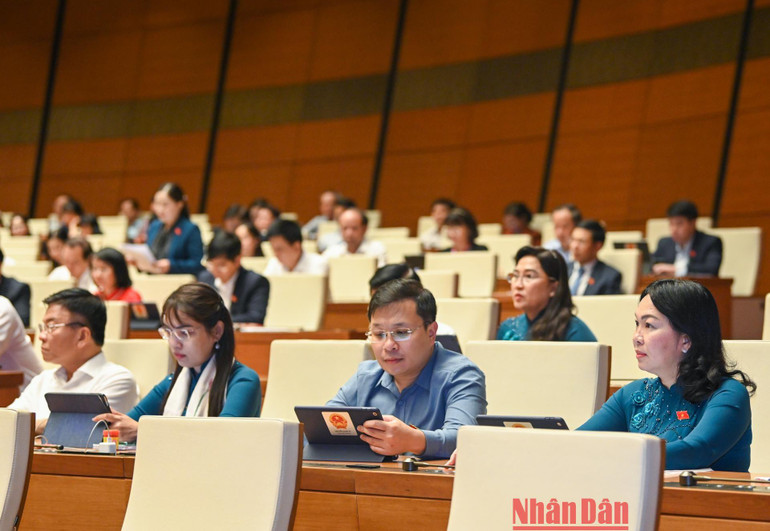 Các đại biểu Quốc hội dự phiên họp sáng 28/10. (Ảnh: DUY LINH)