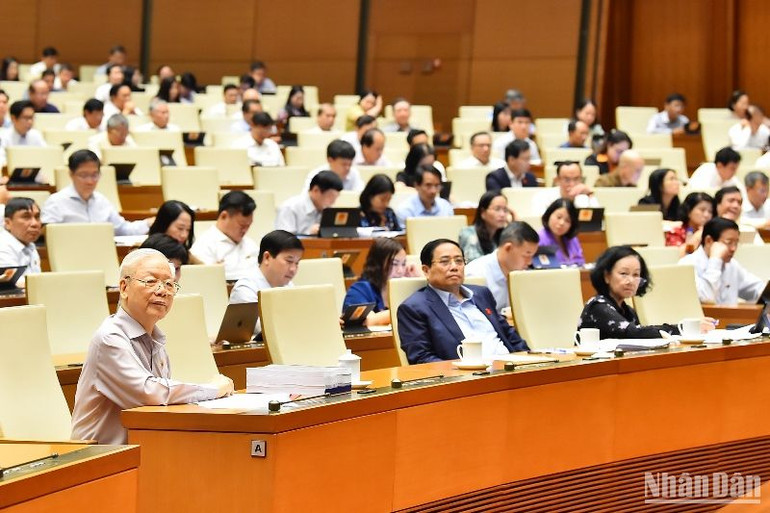 Lãnh đạo Đảng, Nhà nước dự phiên họp của Quốc hội sáng 9/6. (Ảnh: THỦY NGUYÊN)