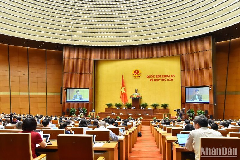 Quang cảnh phiên họp của Quốc hội sáng 9/6. (Ảnh: THỦY NGUYÊN)