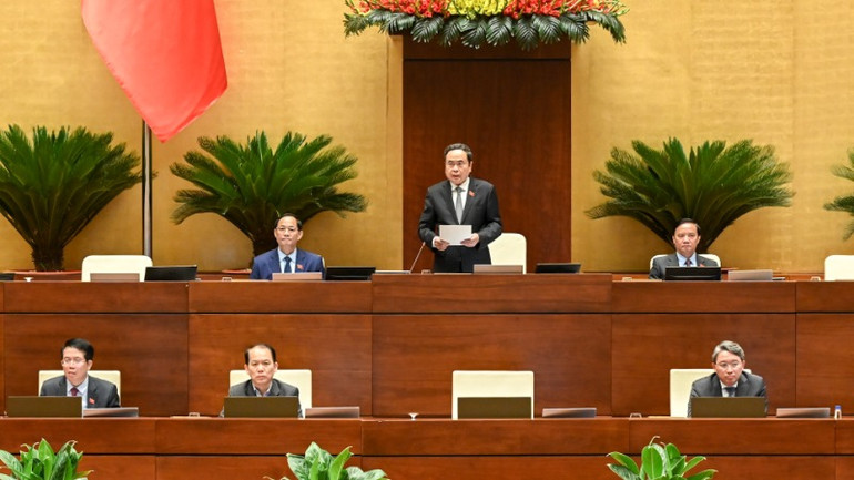 Chủ tịch Quốc hội Trần Thanh Mẫn phát biểu. (Ảnh: BÙI GIANG)