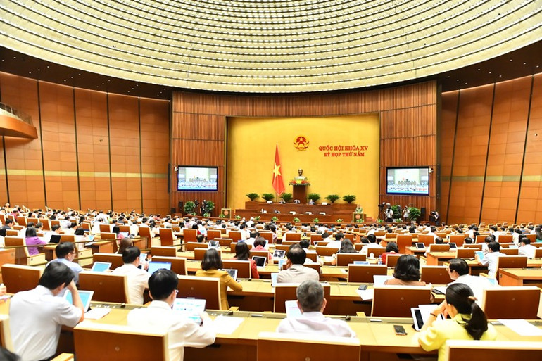 Quang cảnh phiên họp của Quốc hội sáng 27/5. (Ảnh: ĐĂNG KHOA)