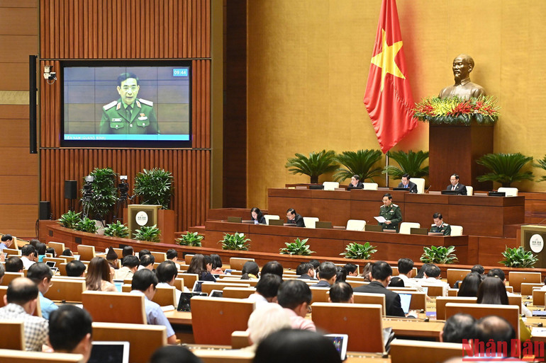 Bộ trưởng Quốc phòng Phan Văn Giang phát biểu tại phiên thảo luận. (Ảnh: ĐĂNG KHOA)