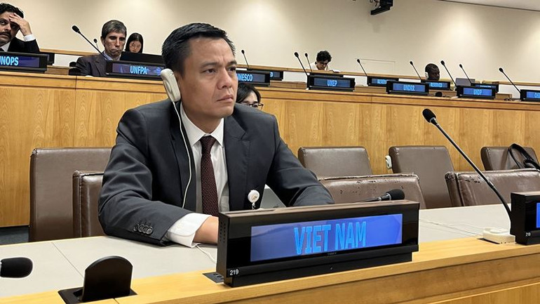 Đại sứ, Trưởng Phái đoàn Việt Nam tại Liên hợp quốc Đặng Hoàng Giang tham dự hội nghị.