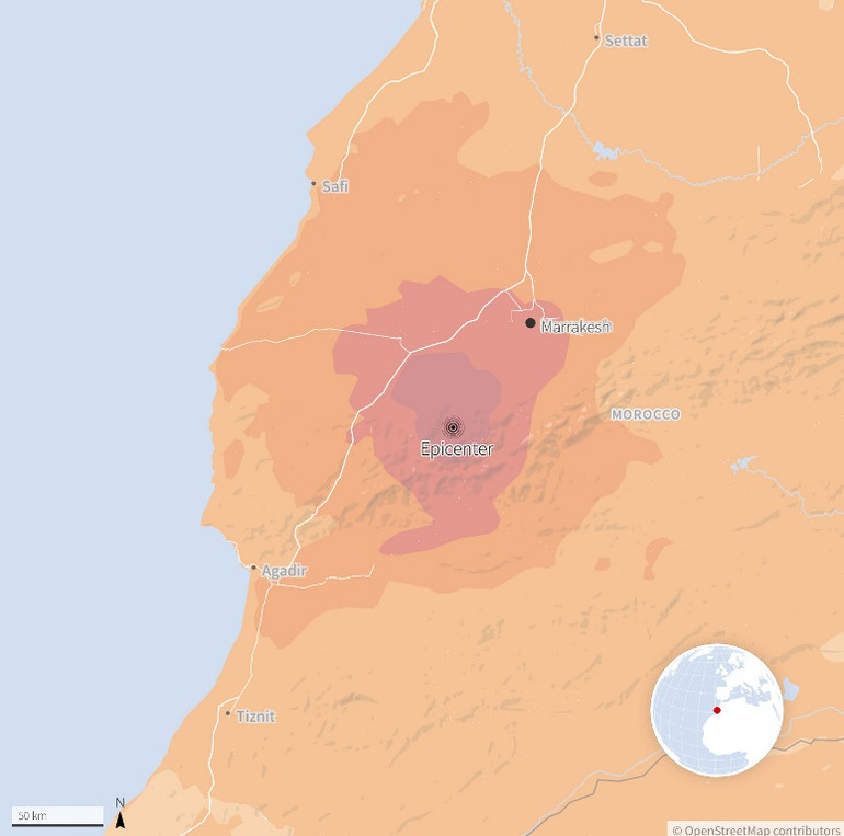 Trận động đất mạnh làm rung chuyển vùng núi High Atlas của Maroc, với tâm chấn ở khu vực Ighil. (Ảnh: Reuters)