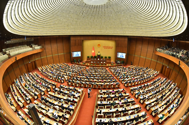 Quang cảnh phiên họp của Quốc hội sáng 20/5. (Ảnh: LINH KHOA)