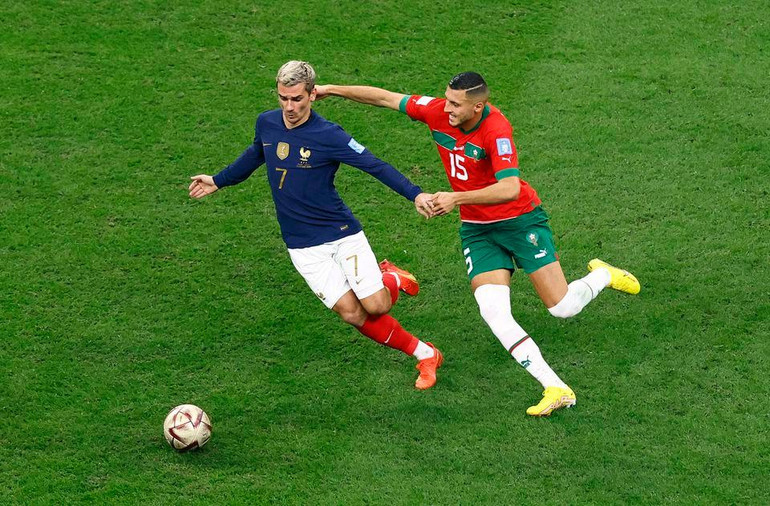 Dù chưa có bàn thắng nào ở World Cup lần này nhưng Griezmann (trái) đã ghi dấu ấn đậm nét trong lối chơi của tuyển Pháp trên hành trình đi đến trận chung kết. (Ảnh: Reuters)
