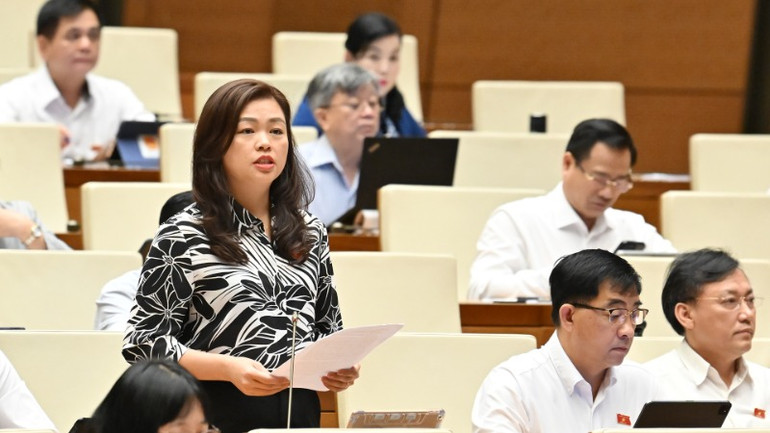 Đại biểu Đoàn Thị Lê An phát biểu ý kiến. (Ảnh: THỦY NGUYÊN)