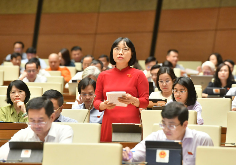 Đại biểu Nguyễn Thị Việt Nga (Hải Dương) phát biểu. (Ảnh: ĐĂNG KHOA)