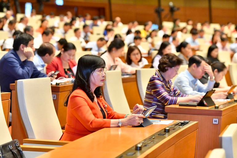 Các đại biểu Quốc hội tham dự phiên họp sáng 21/6. (Ảnh: ĐĂNG KHOA)