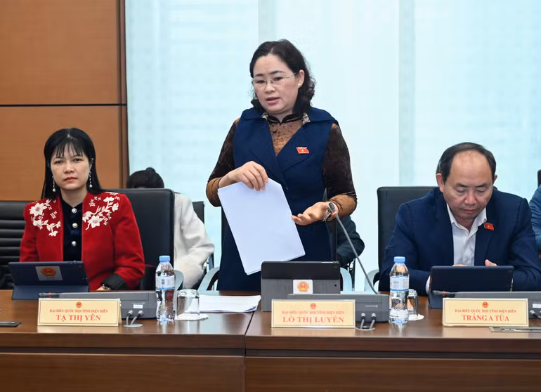 Đại biểu Lò Thị Luyến - Phó Trưởng Đoàn đại biểu Quốc hội tỉnh Điện Biên phát biểu. (Ảnh: DUY LINH)