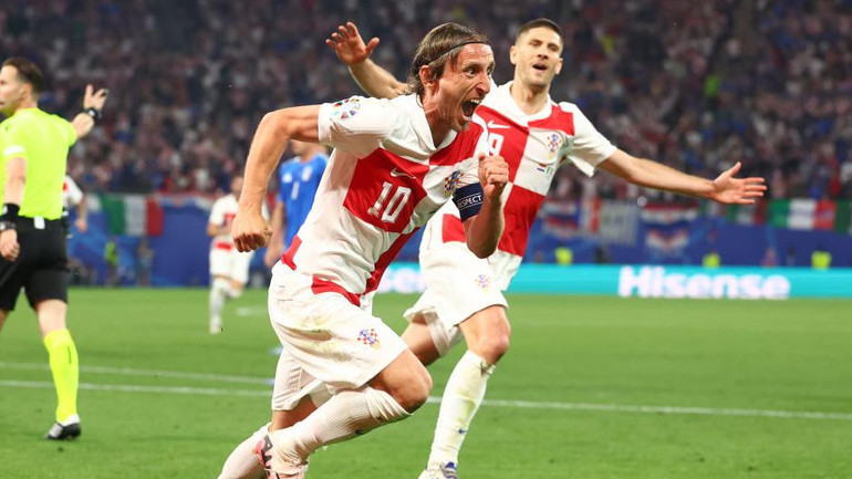 Luka Modrić ăn mừng sau khi ghi bàn vào lưới Italia. (Ảnh: EURO 2024)