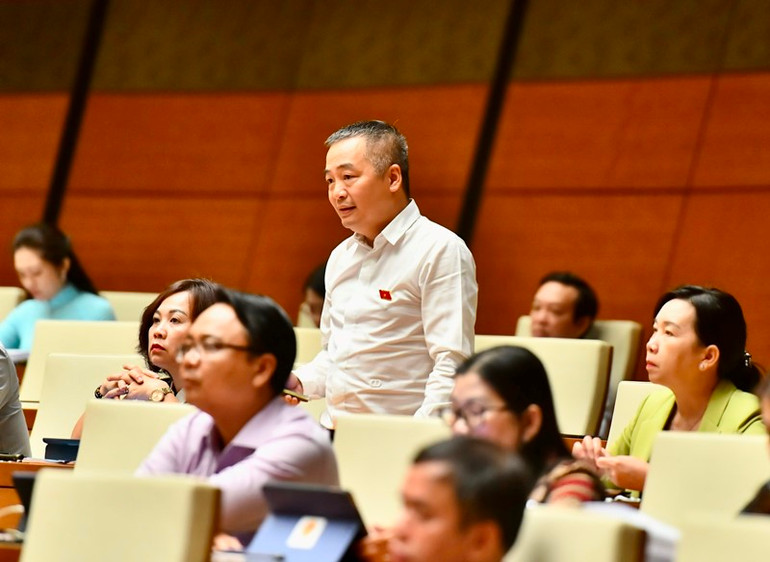 Đại biểu Nguyễn Lân Hiếu - Đoàn đại biểu Quốc hội tỉnh Bình Định phát biểu. (Ảnh: ĐĂNG KHOA)