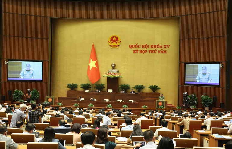 Quang cảnh phiên họp của Quốc hội sáng 20/6. (Ảnh: DUY LINH)