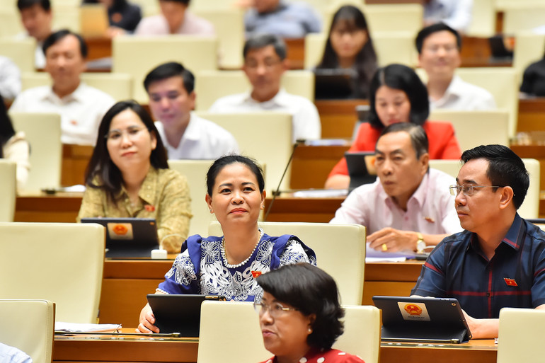 Các đại biểu Quốc hội làm việc tại hội trường. (Ảnh: THỦY NGUYÊN)