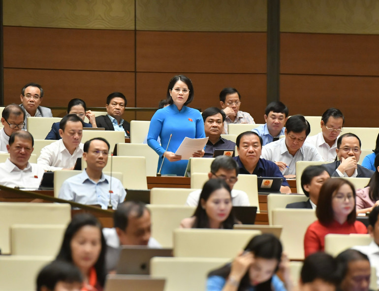 Đại biểu Nguyễn Hoàng Bảo Trân (Bình Dương) đặt câu hỏi chất vấn. (Ảnh: ĐĂNG KHOA) Đại biểu Nguyễn Hoàng Bảo Trân (Bình Dương) đặt câu hỏi chất vấn. (Ảnh: ĐĂNG KHOA)