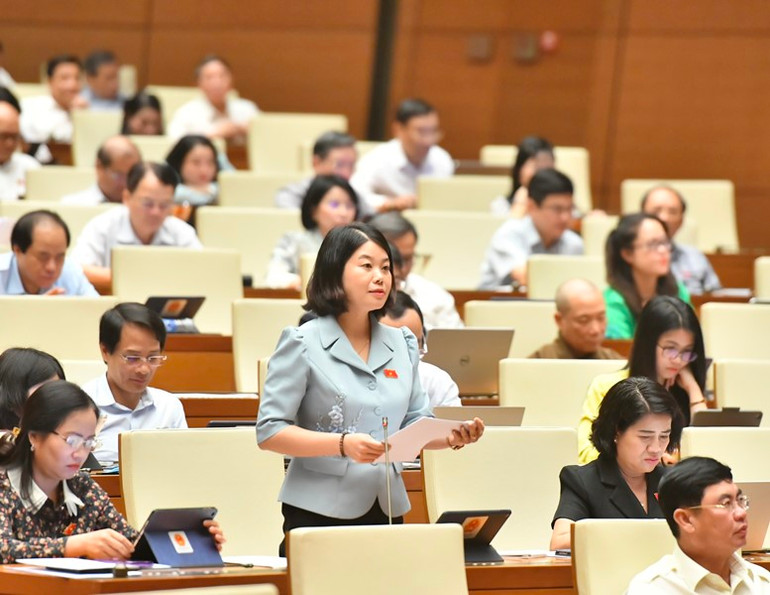 Đại biểu Nguyễn Thị Huế (Bắc Kạn) phát biểu thảo luận. (Ảnh: ĐĂNG KHOA)