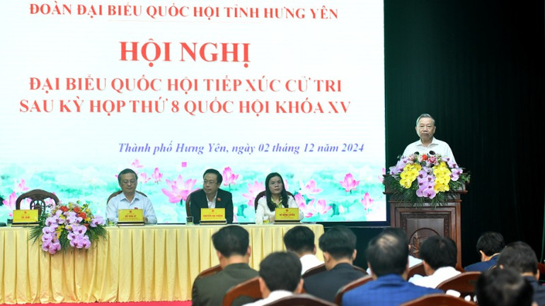 Tổng Bí thư Tô Lâm phát biểu tại tiếp xúc cử tri sau Kỳ họp thứ 8, Quốc hội khóa XV. (Ảnh: ĐĂNG KHOA)
