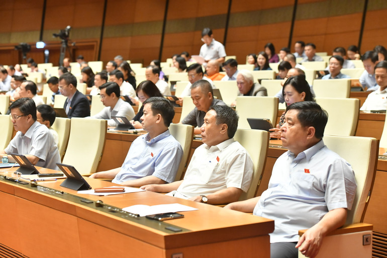 Các đại biểu Quốc hội làm việc tại Hội trường Diên Hồng, Nhà Quốc hội, chiều 23/5. (Ảnh: ĐĂNG KHOA)