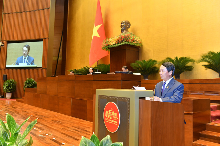 Bộ trưởng, Chủ nhiệm Ủy ban Dân tộc Hầu A Lềnh trình bày tờ trình. (Ảnh: ĐĂNG KHOA)