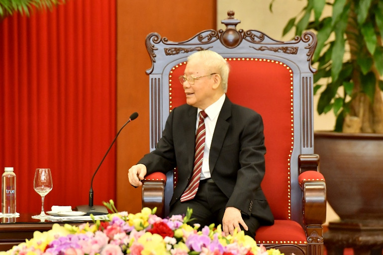 Tổng Bí thư Nguyễn Phú Trọng phát biểu tại buổi tiếp đồng chí Esteban Lazo Hernandez. (Ảnh: ĐĂNG KHOA)