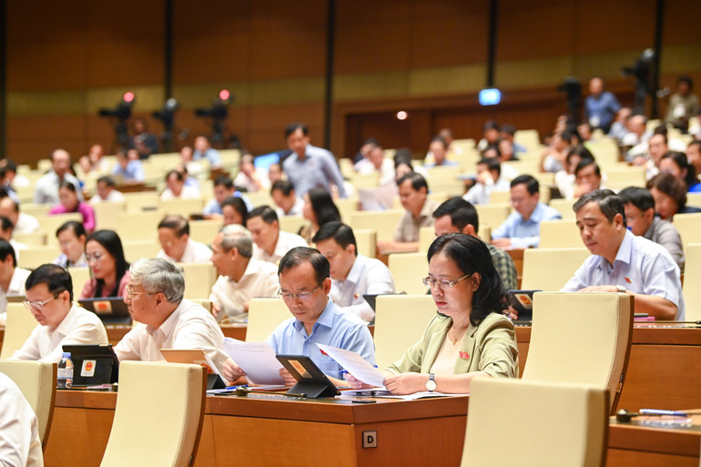 Các đại biểu dự phiên họp của Quốc hội, sáng 6/11. (Ảnh: DUY LINH)