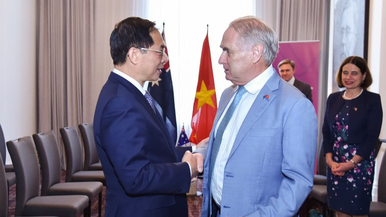 Phó Thủ tướng, Bộ trưởng Ngoại giao Bùi Thanh Sơn gặp Bộ trưởng Thương mại và Du lịch Australia Don Farrell.