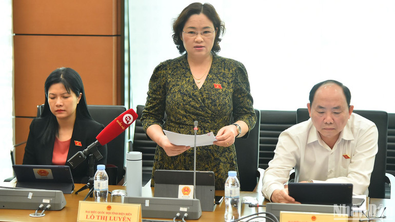 Đại biểu Lò Thị Luyến (Điện Biên) phát biểu thảo luận tại Tổ 8. (Ảnh: THỦY NGUYÊN)