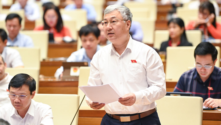 Đại biểu Trần Văn Lâm - Đoàn đại biểu Quốc hội tỉnh Bắc Giang phát biểu. (Ảnh: DUY LINH)